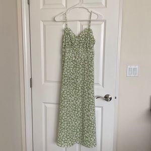 Lulus Timeless Touch Green Floral Print A-Line MIDI Dress - size small